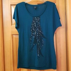 Mossimo Teal w/ black Sequin Embellished Women's Top
